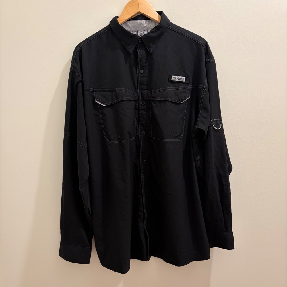 Columbia PFG Mens Black Long Sleeve Fishing Shirt Omni-Shade FM7074 Large